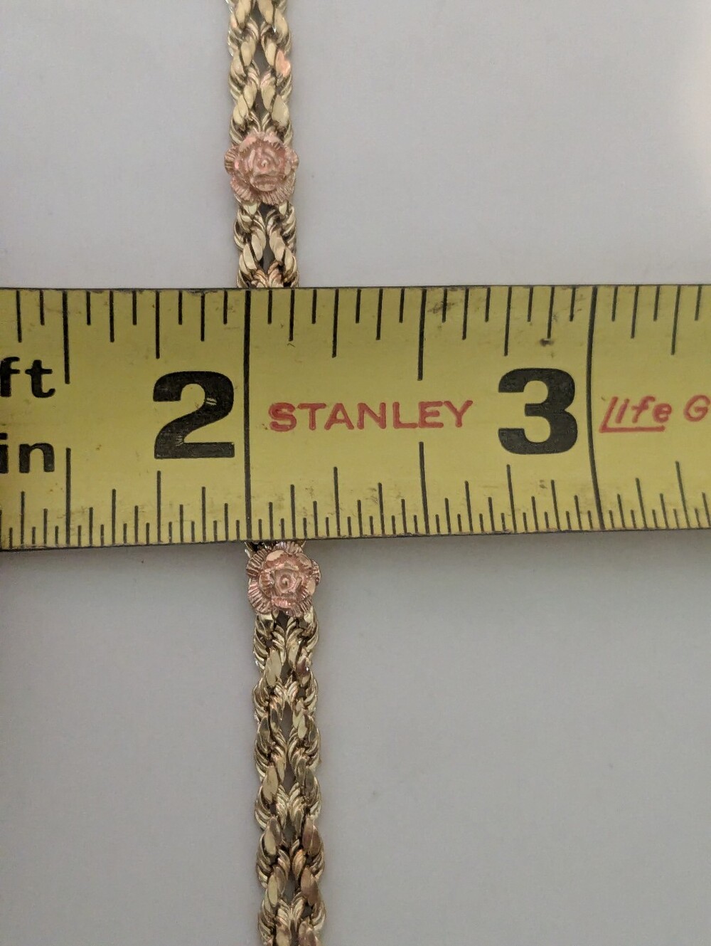 14k Yellow Gold Double Rope Bracelet With Rose Flower Details Women's 7.5" - Picture 3 of 16